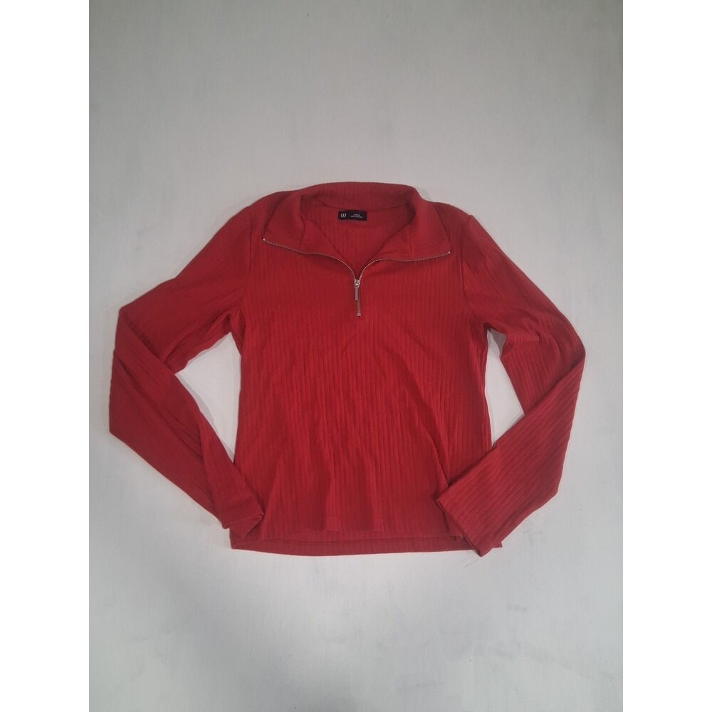 Womens 90s Y2K Style Gap 1/4 Zip Red Long Sleeve Shirt Large Ribbed